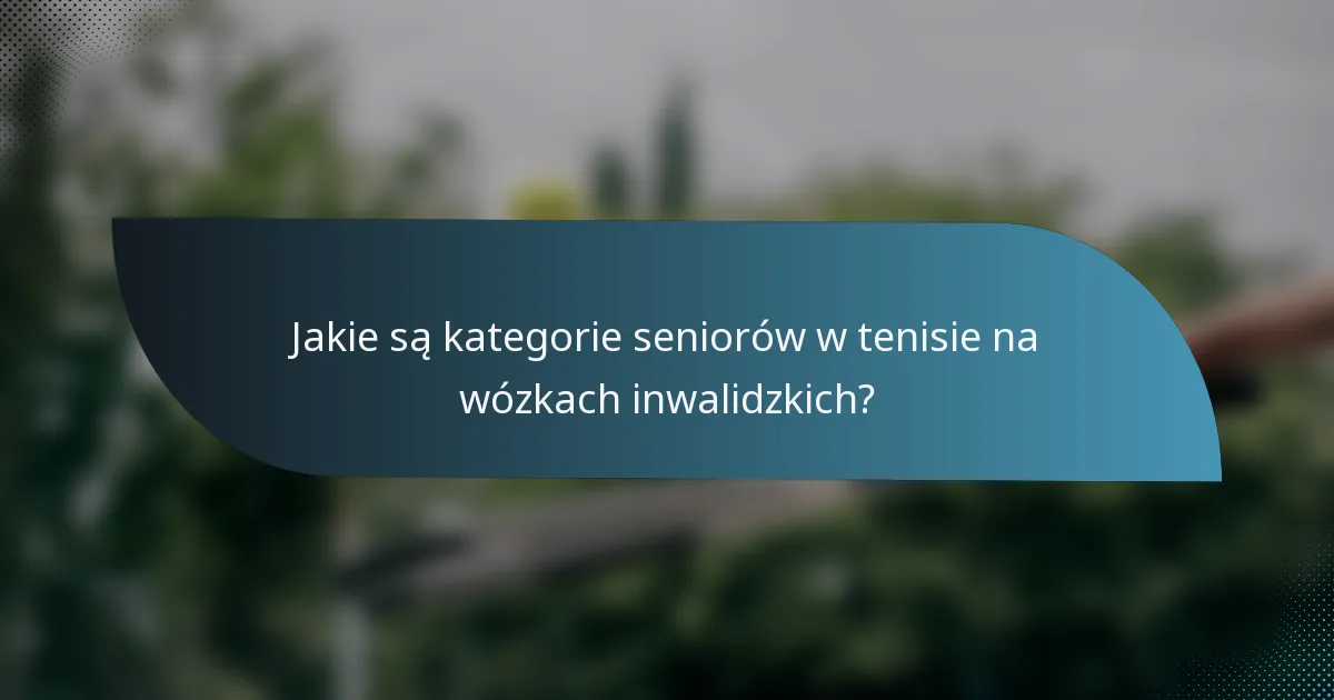 Jakie są kategorie seniorów w tenisie na wózkach inwalidzkich?